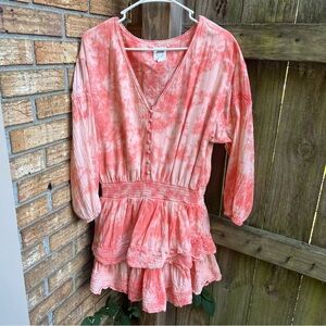 Aerie Coral Tie-Dye Long Sleeve Dress